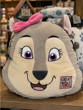 Great Wolf Lodge Violet The Wolf Plush Throw Pillow Cushion Pink Bow
